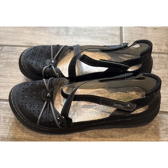 Jambu Women Sz 8.5 Black Pine Leather Hook/Loop Walking Comfort Shoe - Picture 3 of 9